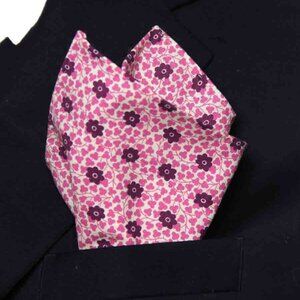 Hand Stitched Pocket Square Chelsea Flower Show Cotton Fabric Pink White Purple